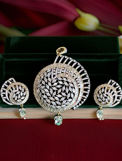 Bollywood Inspired Gold Plated CZ Pendant Set