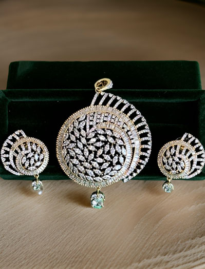 Bollywood Diva Inspired Classic Gold Plated American Diamond Pendant Set