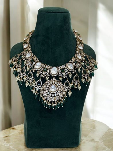 Sabyasachi Inspired Moissanite Kundan Semi Bridal Necklace Set