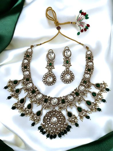 Sabyasachi Inspired Moissanite Kundan Semi Bridal Necklace Set