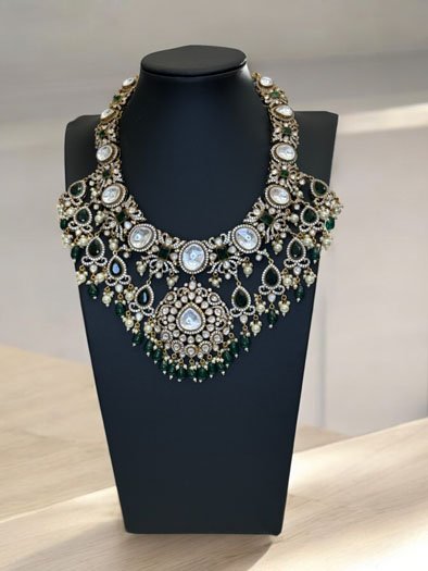 Sabyasachi Inspired Moissanite Kundan Semi Bridal Necklace Set