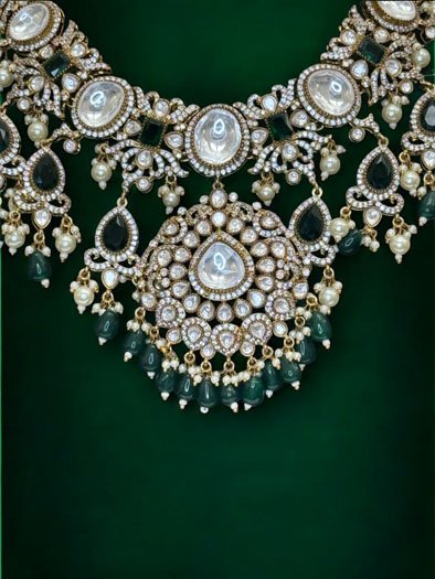 Sabyasachi Inspired Moissanite Kundan Semi Bridal Necklace Set