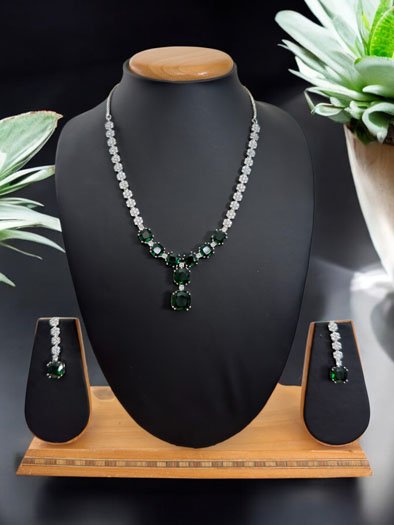 Emerald CZ Pendant Necklace Set