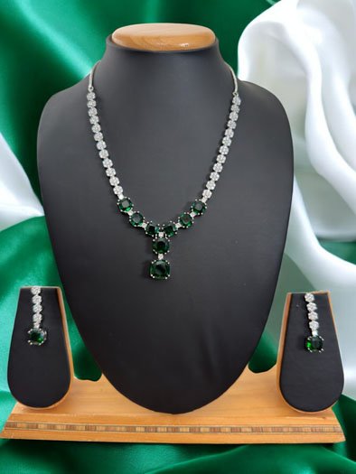 Emerald CZ Pendant Necklace Set