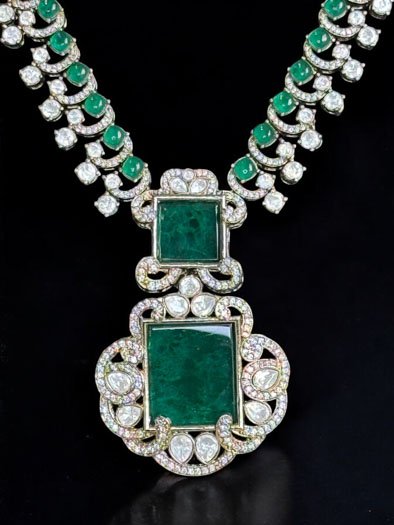 Nita Ambani Inspired Emerald Moissanite Necklace Set