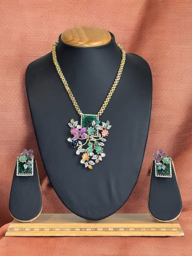 Elegant Sabyasachi Inspired Multi Stone Pendant Set