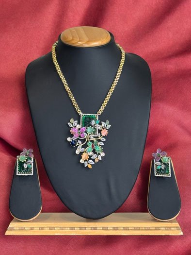 Elegant Sabyasachi Inspired Multi Stone Pendant Set