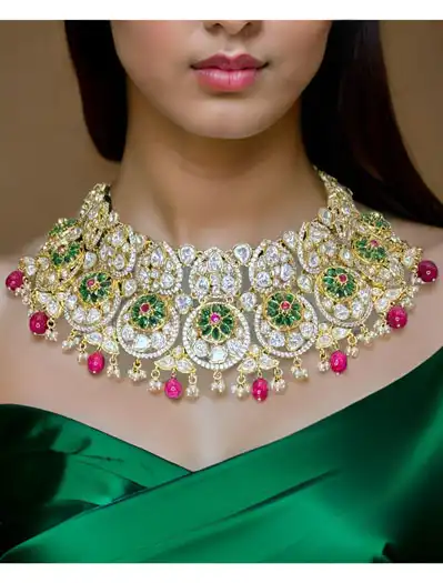 Celebrity Inspired Uncut Polki Semi Bridal Choker Set