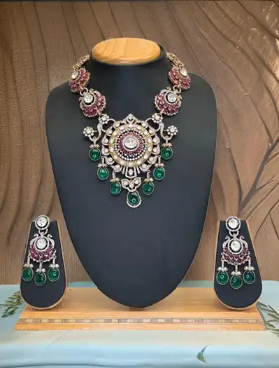 Premium Moissanite Kundan Semi Bridal Necklace Set