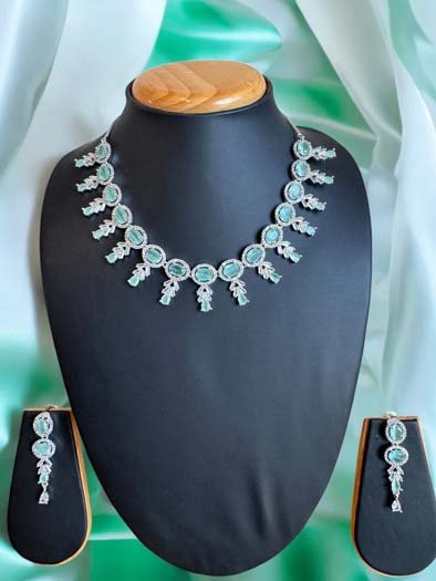 Designer AD/CZ necklace set in Rhodium plating