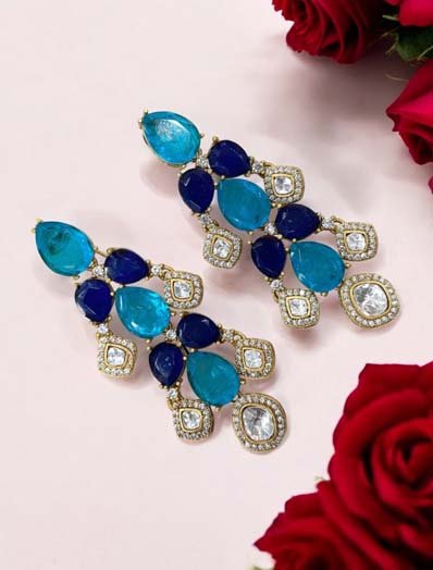 Handcrafted Moissanite Polki Kundan Earrings