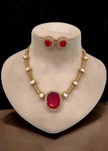 Celebrity Inspired Gold Uncut Polki Kundan Hasli set