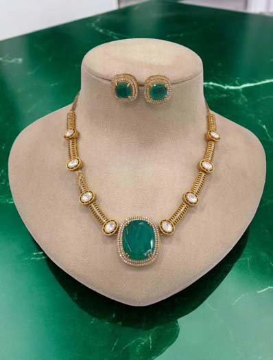 Celebrity Inspired Gold Uncut Polki Kundan Hasli set