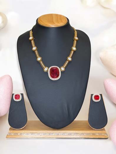 Celebrity Inspired Gold Uncut Polki Kundan Hasli set