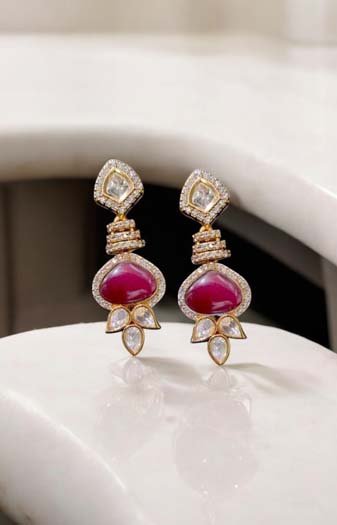 Delicate Ruby Kundan Earrings