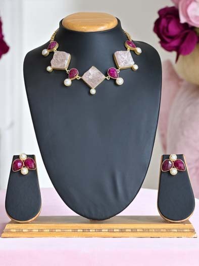 Natural Citrine Stones MOP Necklace Set