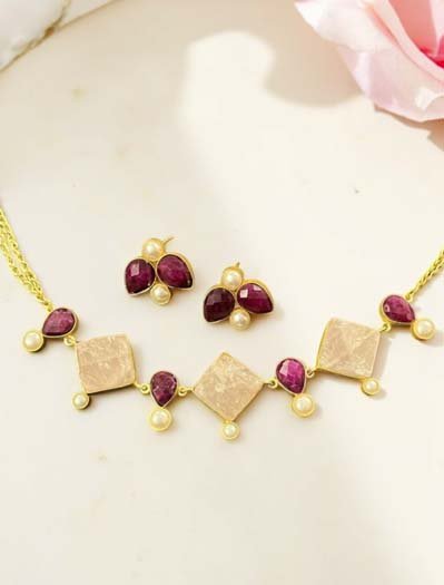 Natural Citrine Stones MOP Necklace Set