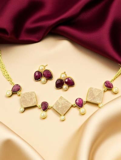 Natural Citrine Stones MOP Necklace Set