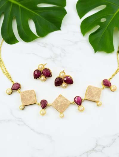 Natural Citrine Stones MOP Necklace Set