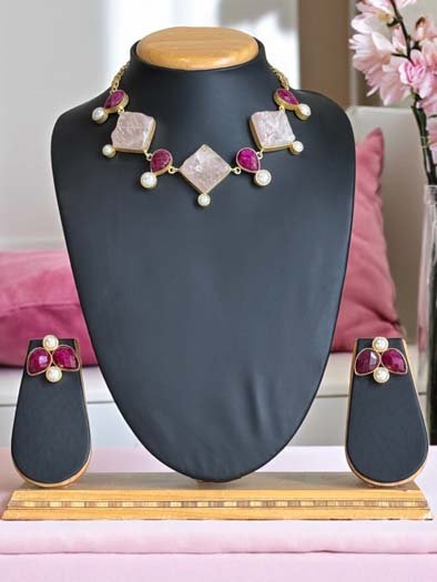 Natural Citrine Stones MOP Necklace Set