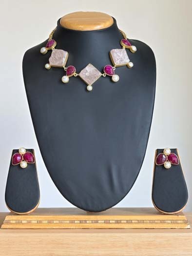 Natural Citrine Stones MOP Necklace Set