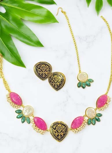 Handmade Natural Stones Designer MOP Necklace Set