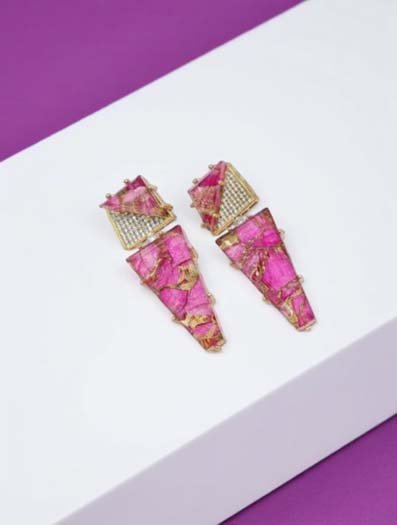 Celebrity Inspired Marble Stones CZ Long Earrings