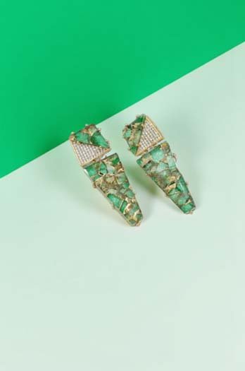 Celebrity Inspired Marble Stones CZ Long Earrings