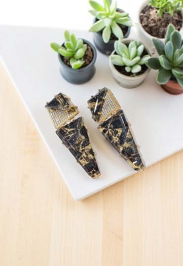 Celebrity Inspired Marble Stones CZ Long Earrings