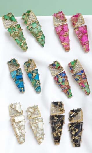 Celebrity Inspired Marble Stones CZ Long Earrings