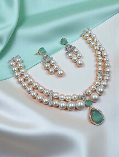 AD CZ Fresh Water Pearls Necklace Set