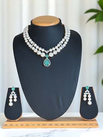 AD CZ Fresh Water Pearls Necklace Set