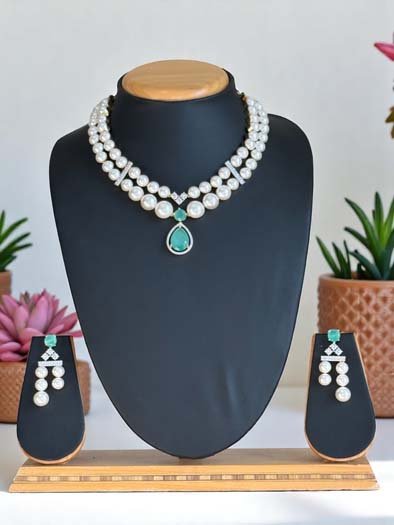 AD CZ Fresh Water Pearls Necklace Set