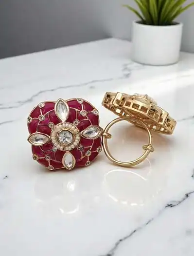 Square Shaped Meenakari Kundan Finger Ring