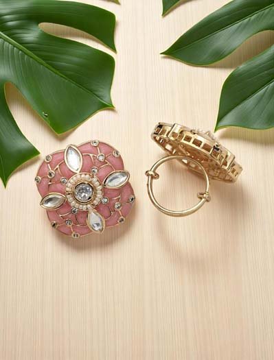 Square Shaped Meenakari Kundan Finger Ring