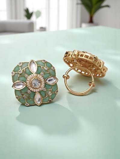 Square Shaped Meenakari Kundan Finger Ring