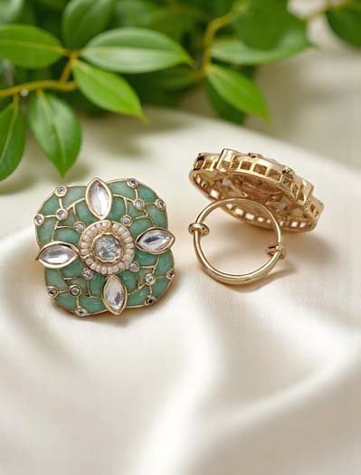Square Shaped Meenakari Kundan Finger Ring