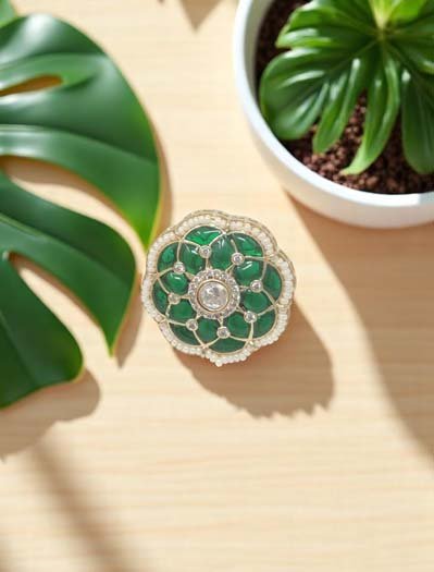 Round Shaped Meenakari Kundan Finger Ring