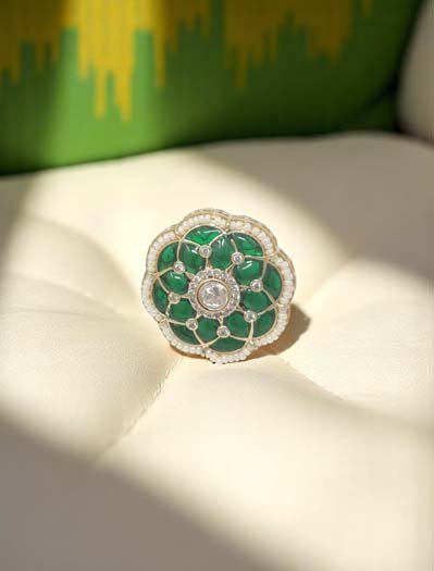 Round Shaped Meenakari Kundan Finger Ring