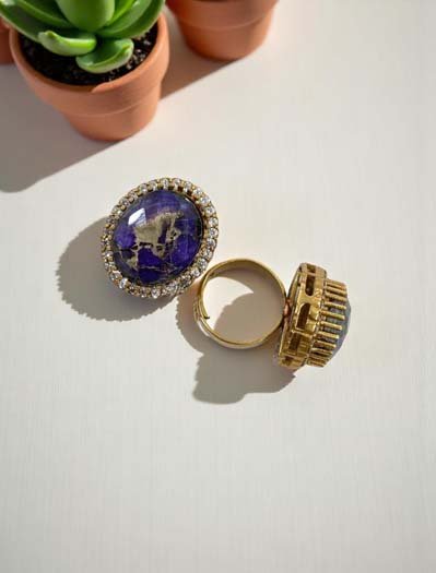 Oval Shaped Marble Stones Finger Rings