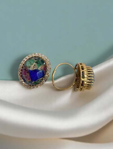 Oval Shaped Marble Stones Finger Rings