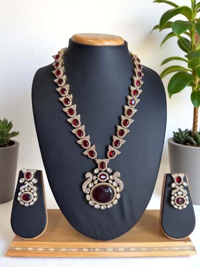 Sabyasachi Inspired Long  Necklace set with Monalisa Stones