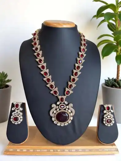 Sabyasachi Inspired Long  Necklace set with Monalisa Stones