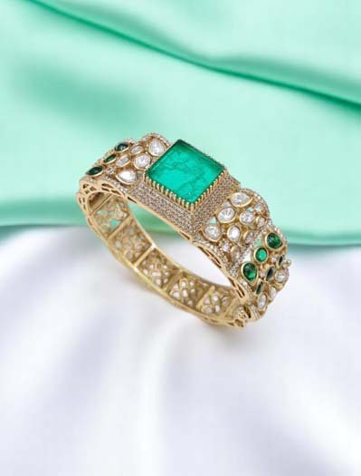 Sabyasachi Inspired Moissanite Polki Diamond Kada Bracelet