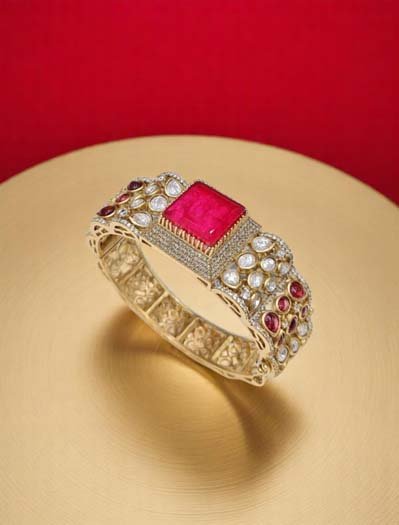 Sabyasachi Inspired Moissanite Polki Diamond Kada Bracelet