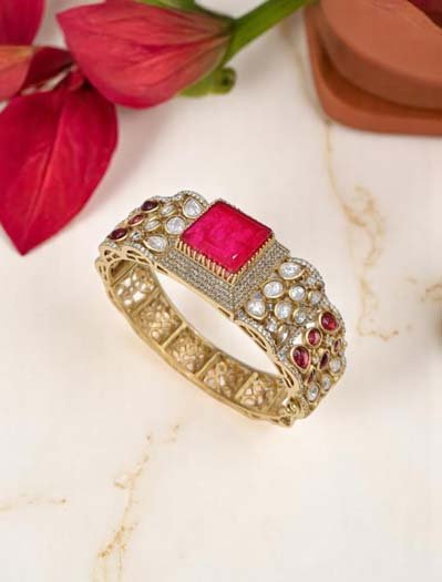 Sabyasachi Inspired Moissanite Polki Diamond Kada Bracelet