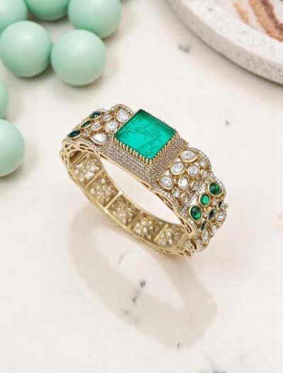 Sabyasachi Inspired Moissanite Polki Diamond Kada Bracelet