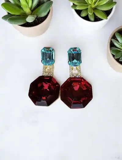 Deep Color Hexagon Swarovski Drop Earrings