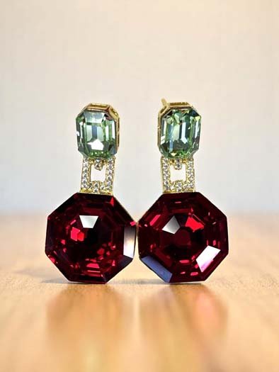 Deep Color Hexagon Swarovski Drop Earrings