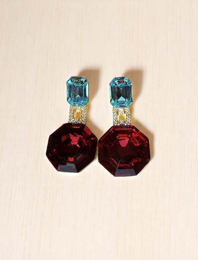 Deep Color Hexagon Swarovski Drop Earrings